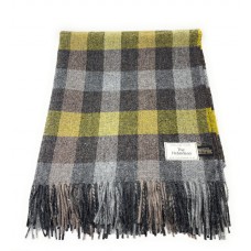 100% Wool Blanket/Throw/Rug Grey with Citrus Yellow Check